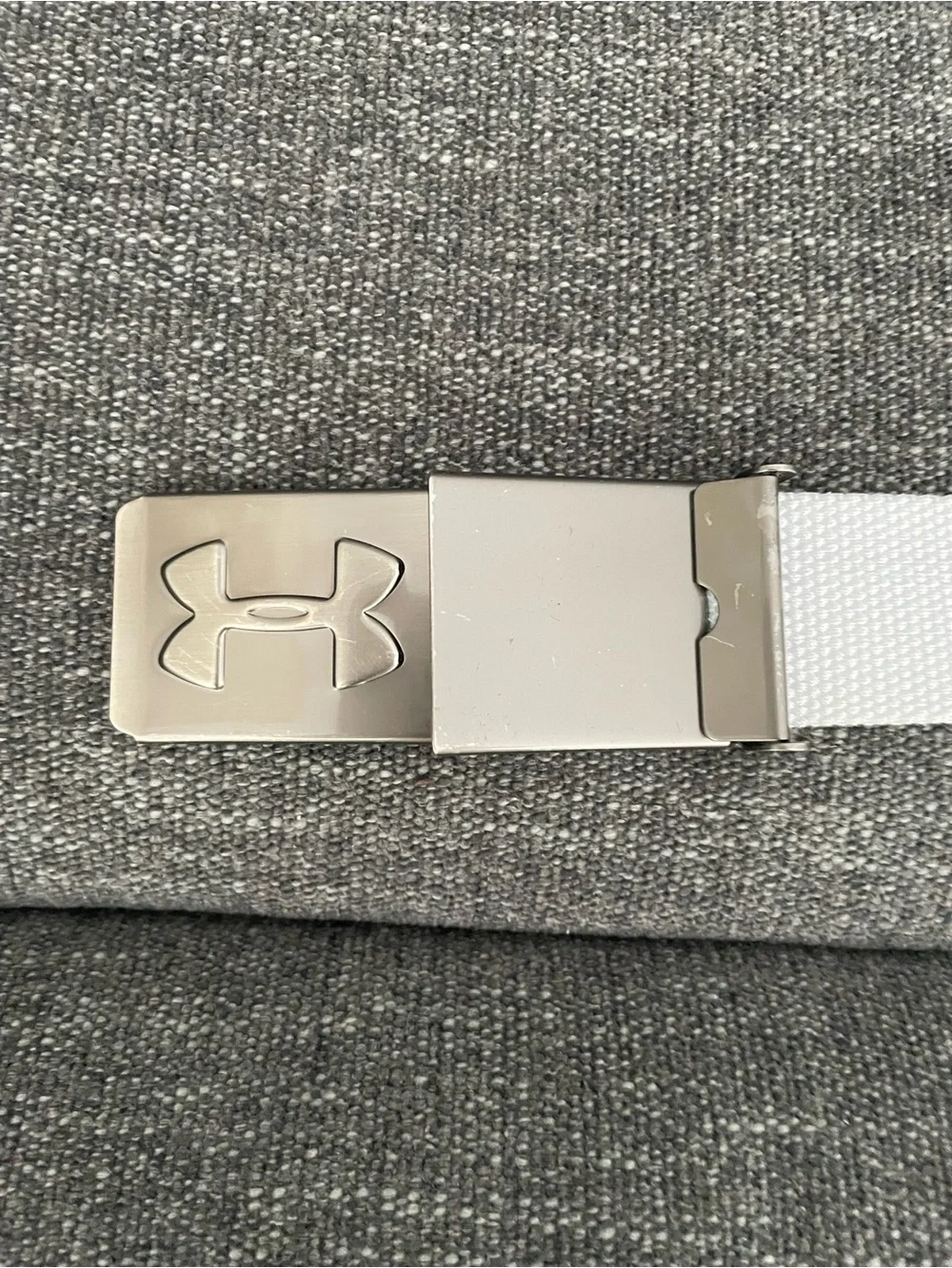 Under Armour White Webbing Belt with Brushed Metal Logo Buckle